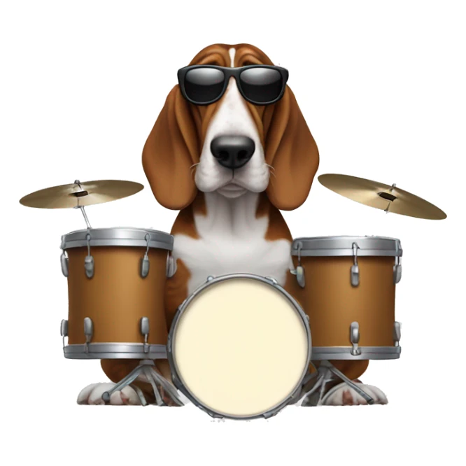 basset hound with sunglasses and playing the drums sticker