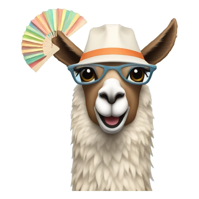 llama cooling off with a paper fan sticker