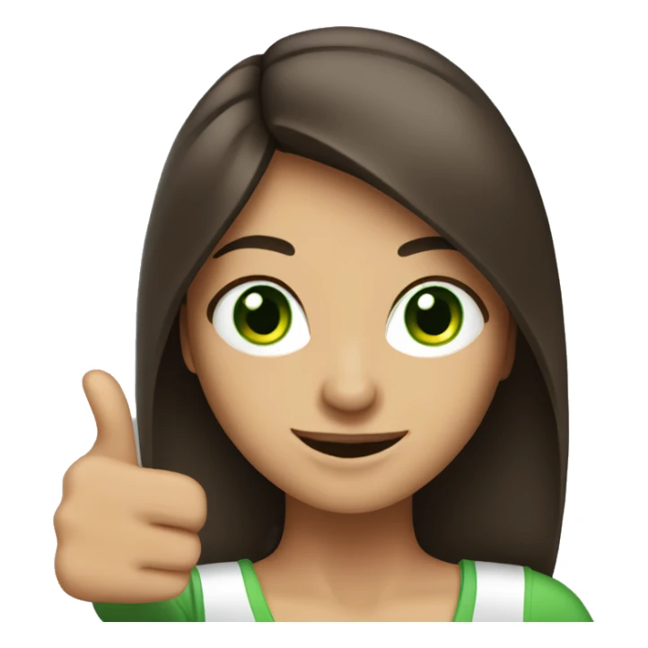 brunette woman with green eyes and thumbs up sticker