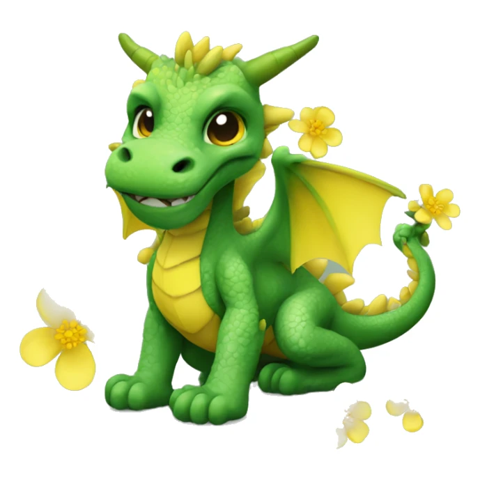 Small green dragon with yellow flowers on his body.  sticker