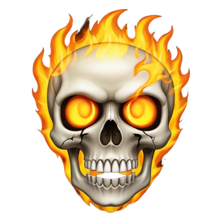 A burning skull with fire coming out of where the eyes sticker