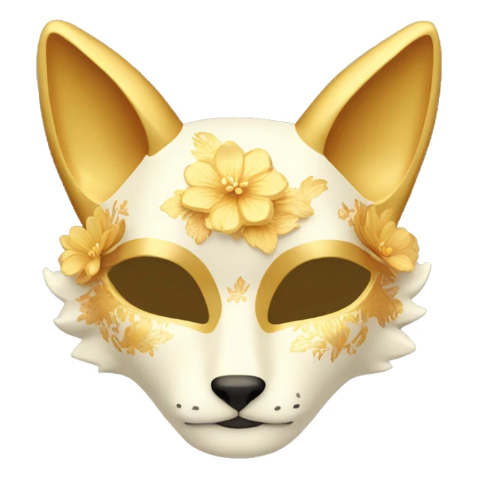 Golden feminine kitsune mask with floral pattern on it  sticker