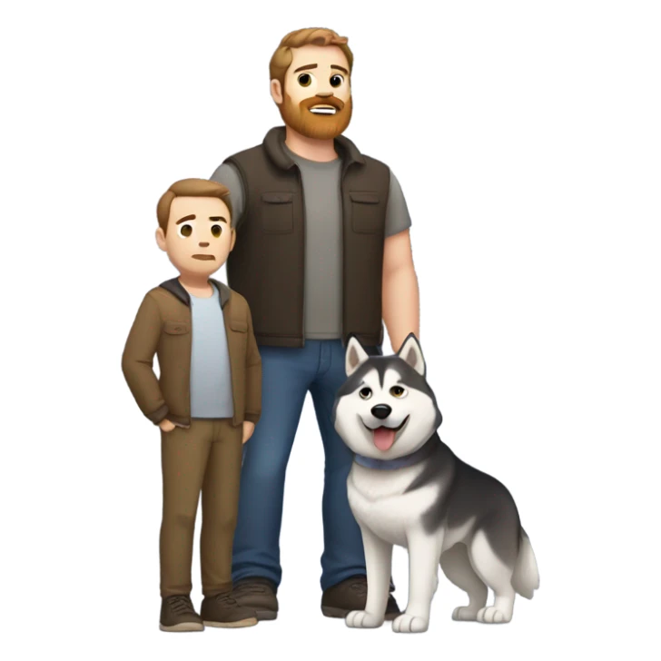 Heavy White man brown hair beard with husky dog  sticker