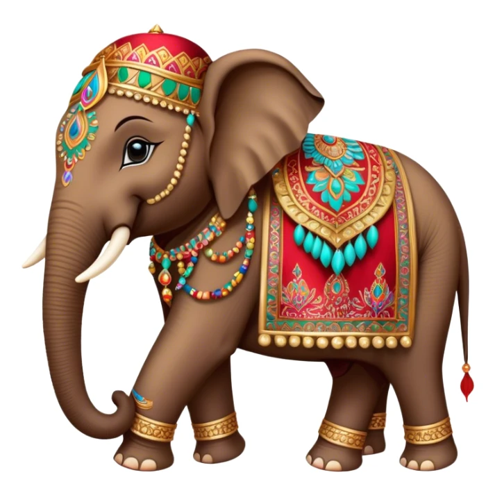 Decorated Indian elephant – Cinematic Realistic Decorated Indian Elephant, depicted as a majestic elephant adorned with vibrant, ornate ceremonial decorations and rich, colorful fabrics, set against a festive Indian backdrop with warm golden lighting that highlights its cultural significance. sticker