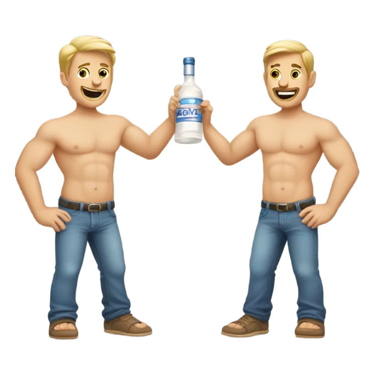 Two Caucasian men without shirts with vodka in hand sticker