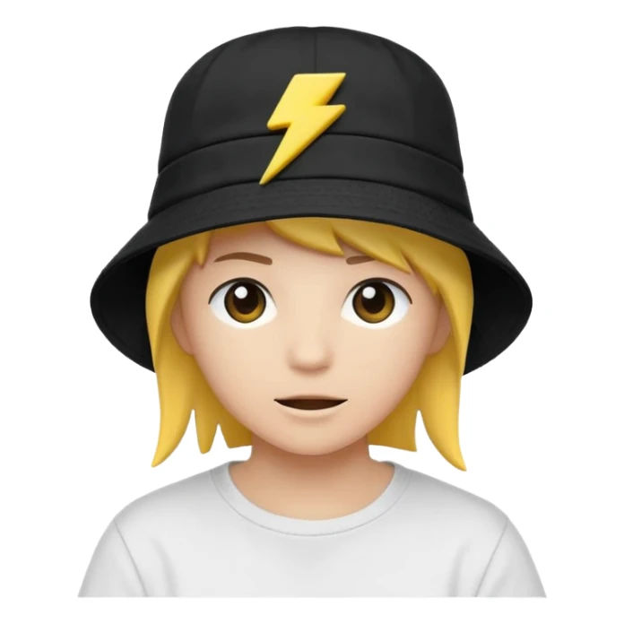 A streetwear-style bucket hat with a small lightning bolt on the side, minimalistic design sticker