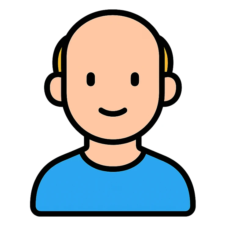 bald man, lineal color icon with black outlines sticker