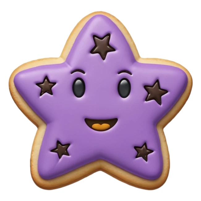 realistic pastel purple cookie with a soft, crumbly texture, fine surface cracks, matte baked finish, star-shaped jam cutout revealing glossy dark berry filling no face  sticker