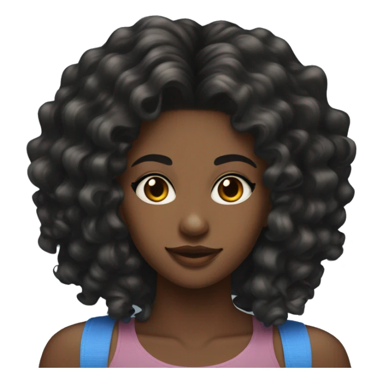  black girl with a black jackson on with bra with short curly silk press and blue braces sticker