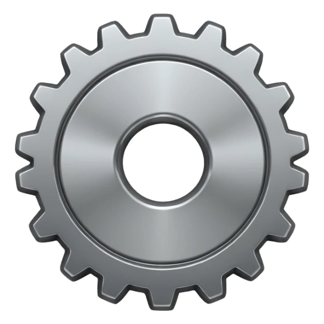 Emoji of a gear, iPhone emoji style. Flat design, smooth gradients, rounded edges, soft shadows, clean look, white background. sticker