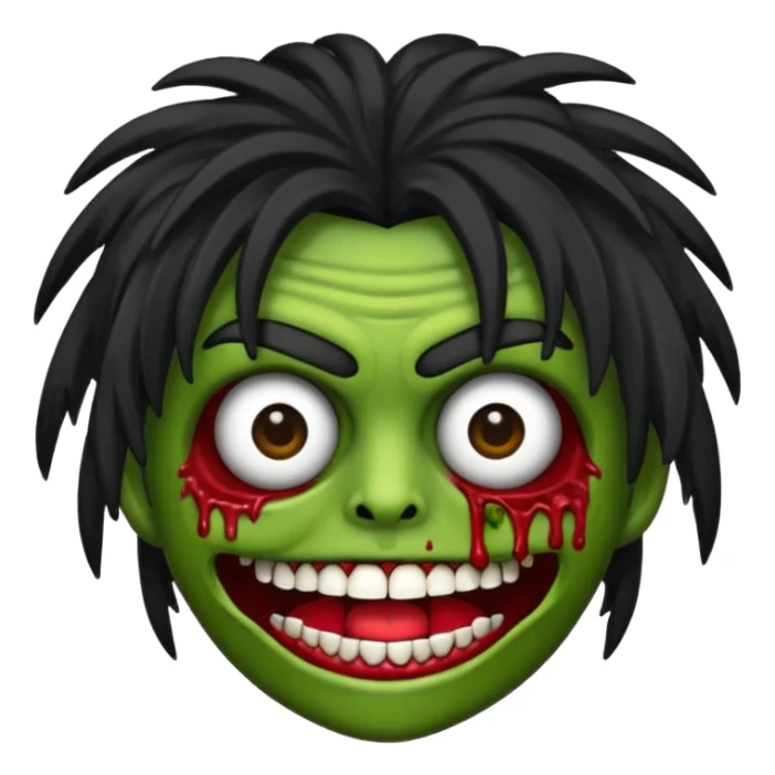 Un emojin de zumbi com cabelo comprido preto e franja sticker