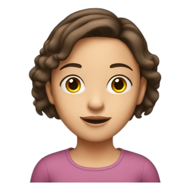 young brunette girl with a huge left ear sticker