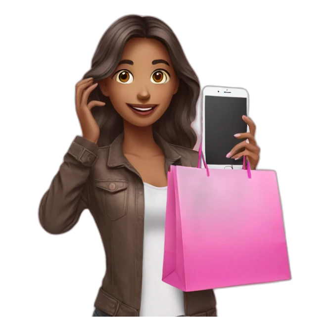 influencer taking selfie with a pink shopping bag sticker