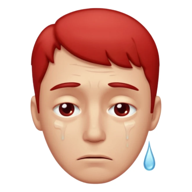 Man with a reddened, sad face, a tear flowing from his eye down his cheek sticker