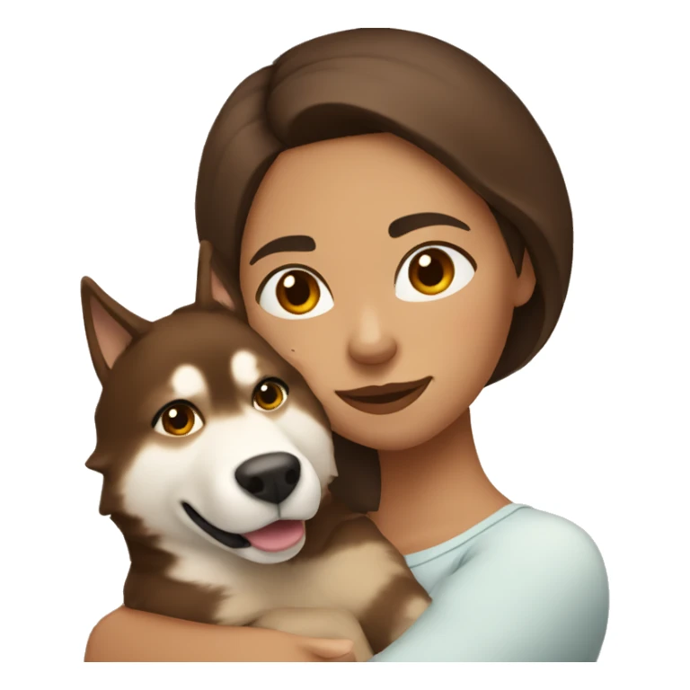 Woman with Brown hair cuddling with Brown Husky  sticker