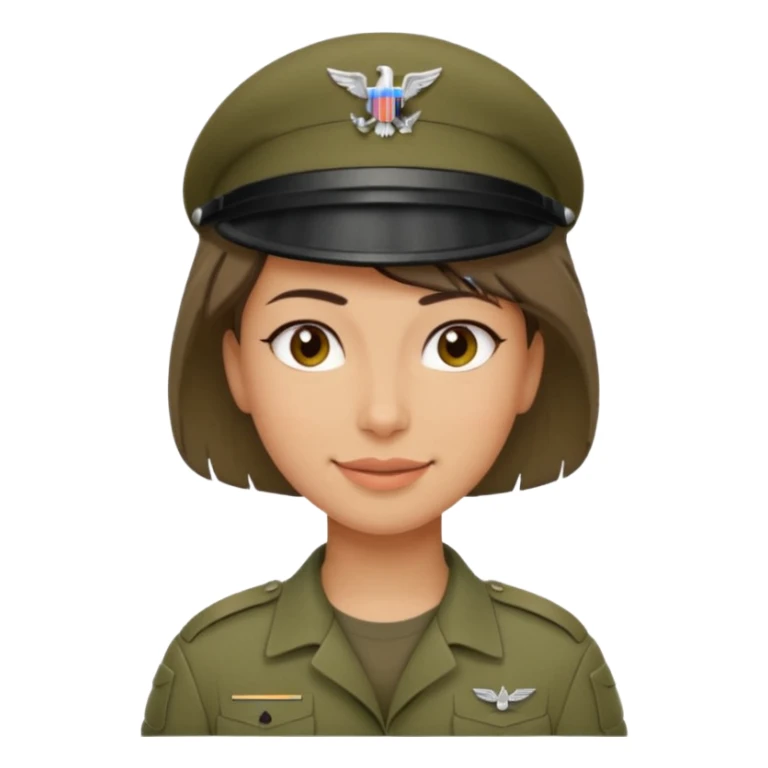 Apple-style emoji: female soldier, bust, no cap/helmet, friendly smile sticker