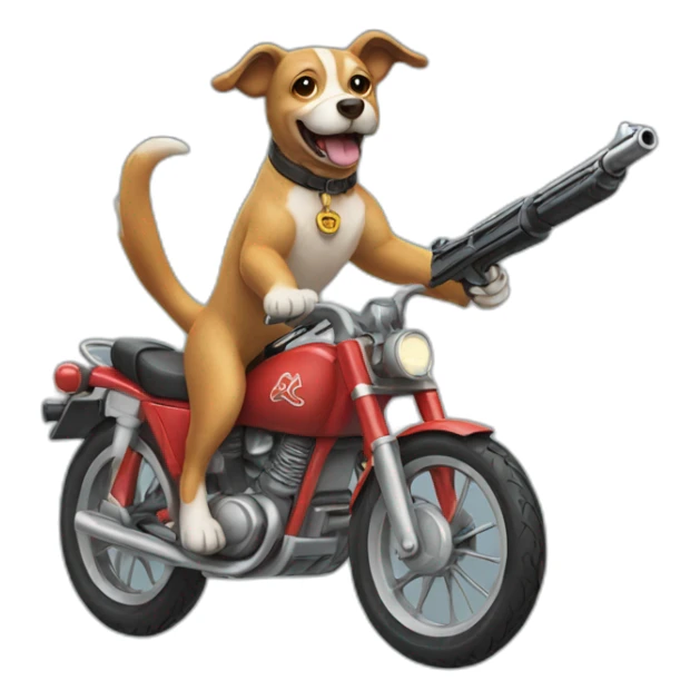 dog riding a bike with a gun sticker