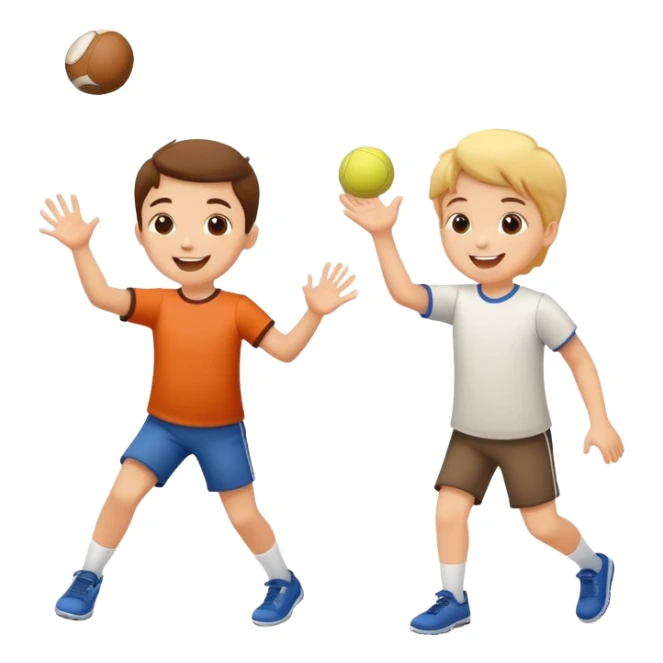 two children playing catch, one throwing and one catching a ball, happy and playful sticker