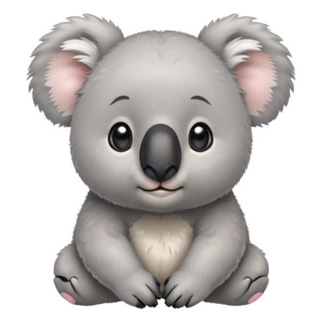 Cinematic Cute Koala Portrait Emoji, Head tilted playfully and inquisitively, featuring a fluffy grey fur with perky, rounded ears and a charming black nose, round, sparkling eyes filled with gentle curiosity, Simplified yet irresistibly adorable features, highly detailed, glowing with a warm, friendly glow, high shine, affectionate and cuddly, stylized with a touch of eucalyptus whimsy, bright and endearing, soft glowing outline, capturing the essence of a mischievous yet loving koala, so playful it feels like it could snuggle out of the screen into your arms! sticker
