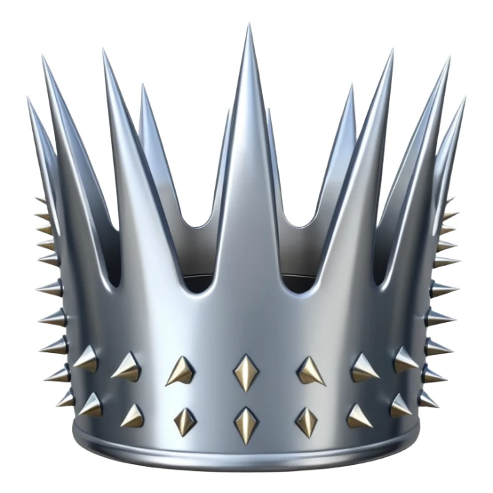 A spiked crown emoji made of silver chrome, sharp yet rounded metallic spikes, glossy reflections, aggressive luxury swag aesthetic, iOS emoji style, centered, clean white background sticker