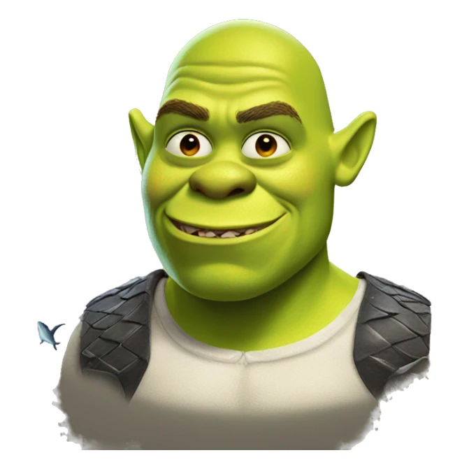 Shrek with a shark, bald, has shrek ears sticker