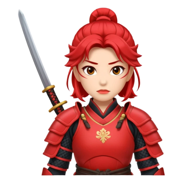 A female samurai with strong posture, red armor plates, and fierce determination.
 sticker