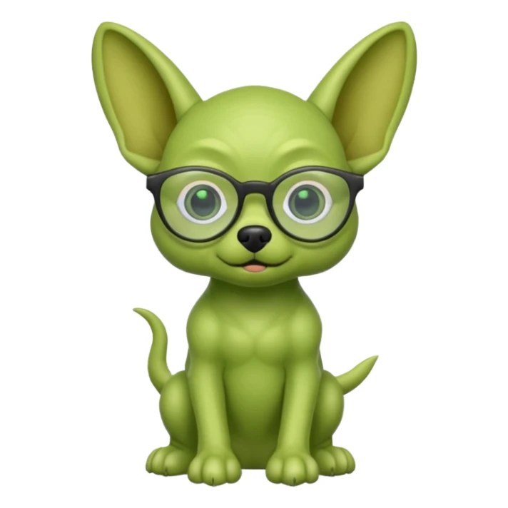 green alien dog with folded ears, wearing glassess sticker