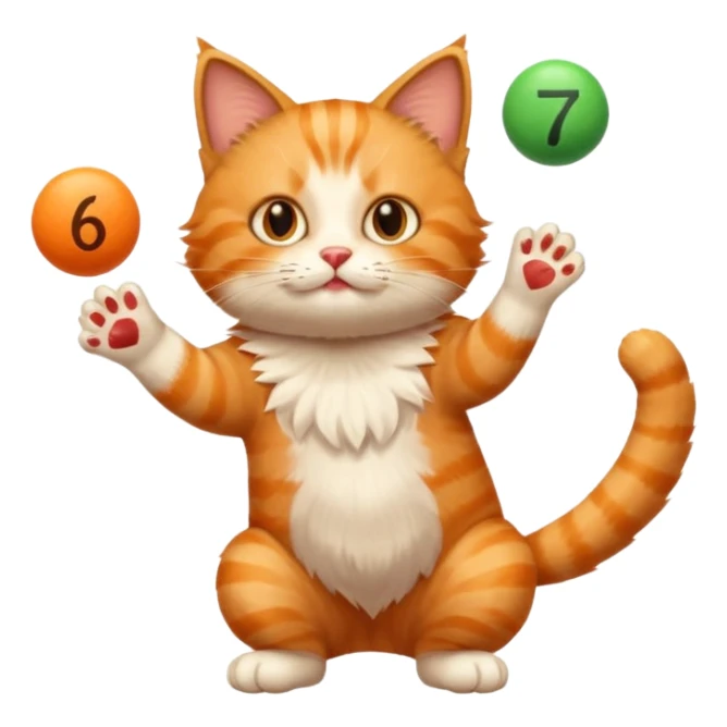 Cat juggling the numbers 6 and 7 sticker