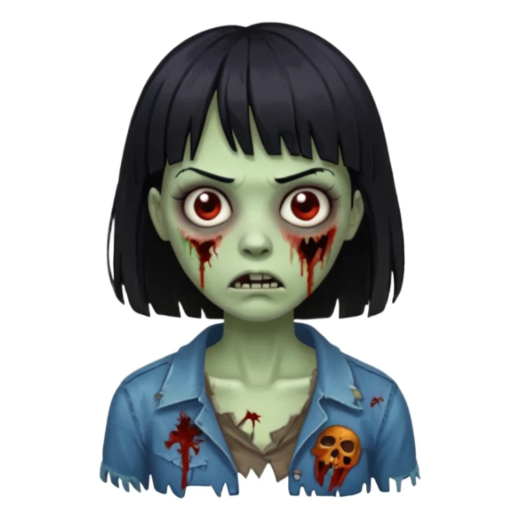 Zombie woman with black hair and bangs sticker