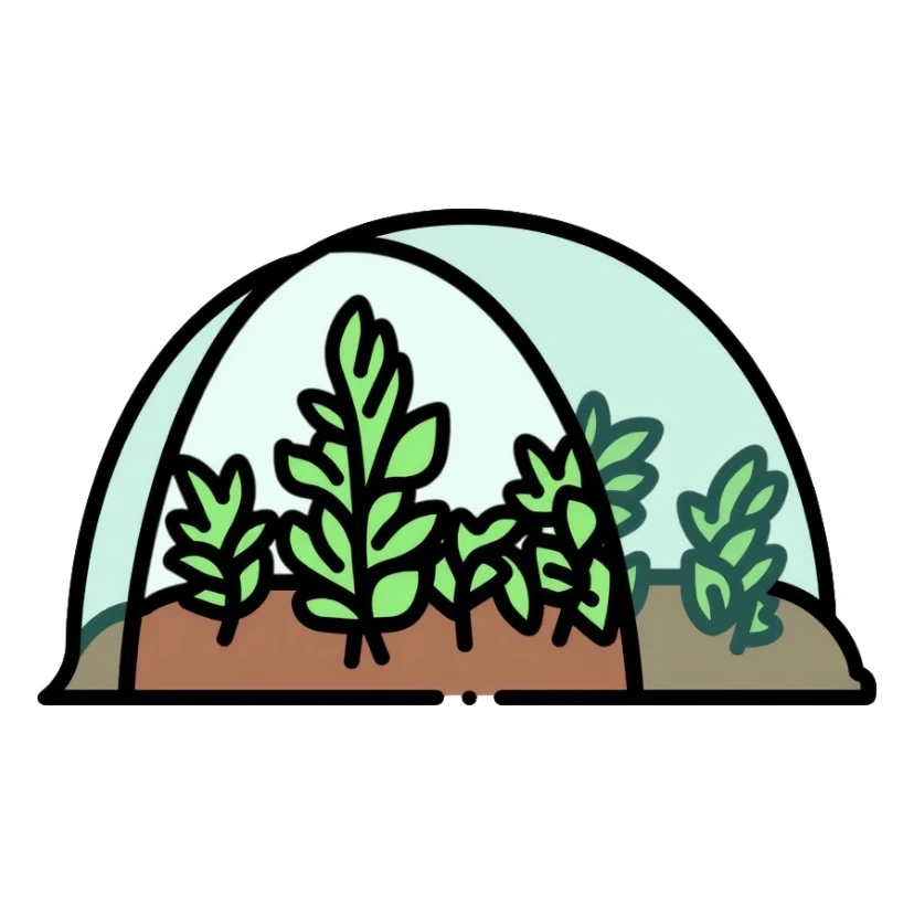 garden bed with plastic hoop cover, plant protection sticker