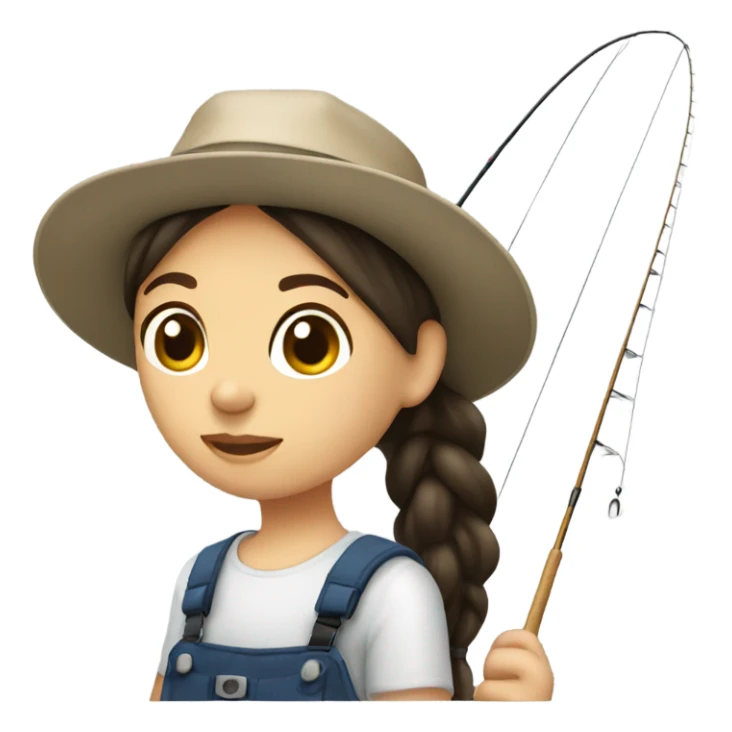 Dark brown ponytail white girl with hat fishing sticker