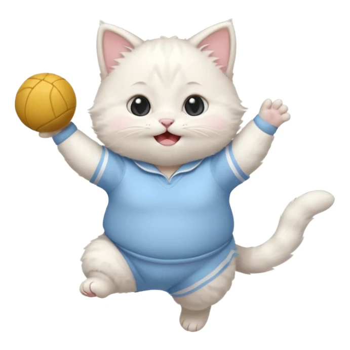 A chubby white kitten in pastel uniform jumping in cheer pose. sticker