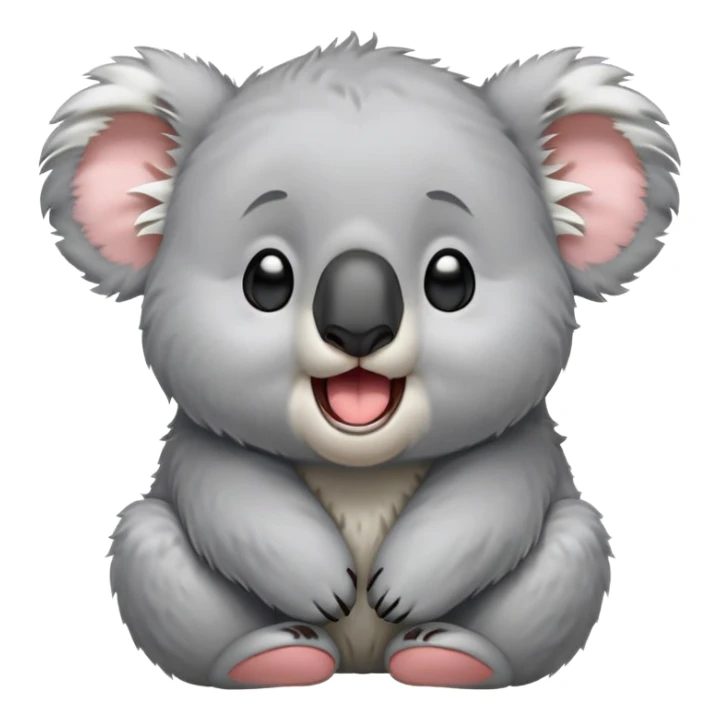cinematic-cute-yawning-fluffy koala-portrait-emoji,-head-tilted-slightly-with-a-dramatic,-wide-open-yawn,-showcasing-a-soft,-downy-grey-fur-with-drooping-ears-and-round-eyes-barely-open-in-drowsy-contentment,-simplified-yet-irresistibly-adorable, realistic fluffy sticker