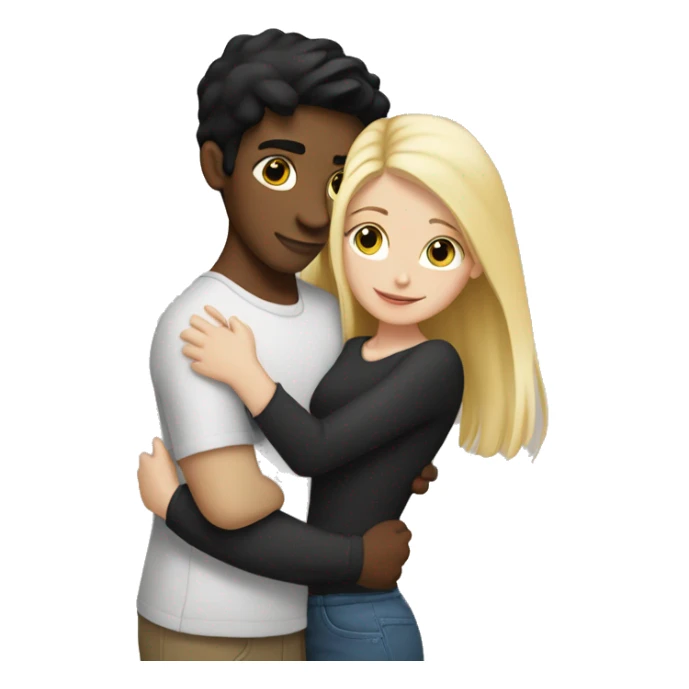 White Girl with black hair and blond boy hugging sticker