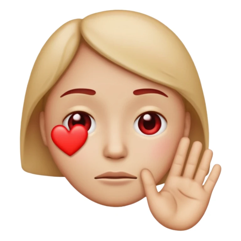 A red emoji that is sad and has a hand making a heart sticker