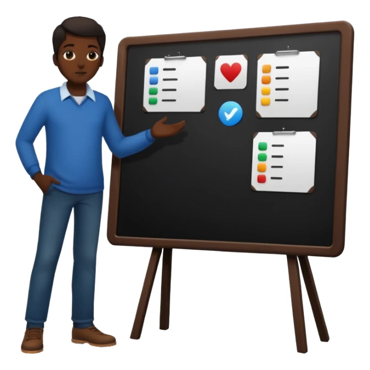 person silhouette standing next to a project board sticker