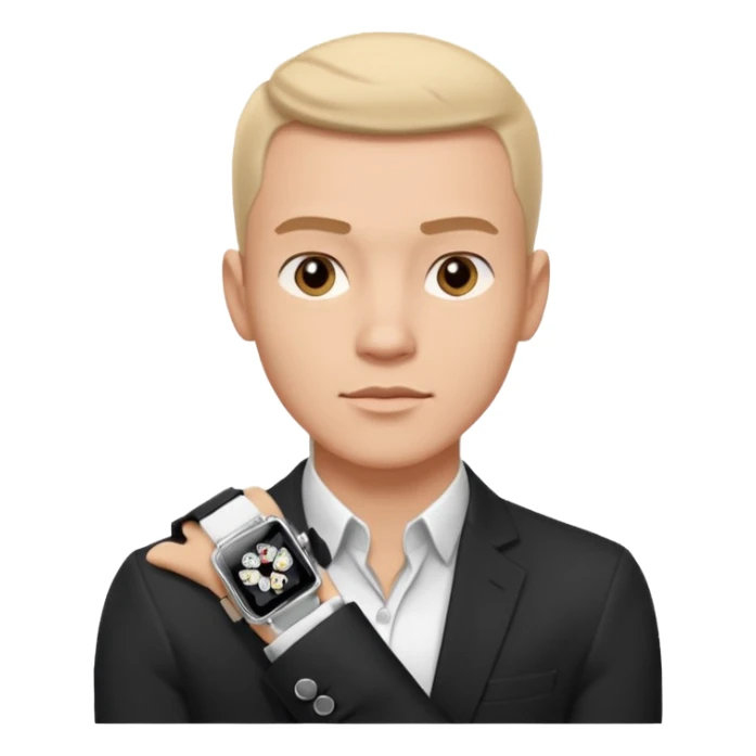 man wearing a black strap watch portrait, head and shoulders only, square jawline, strong facial structure, confident expression, black strap wristwatch visible, 3D cartoon, mobile game icon style, clean background, no text, no watermark
 sticker