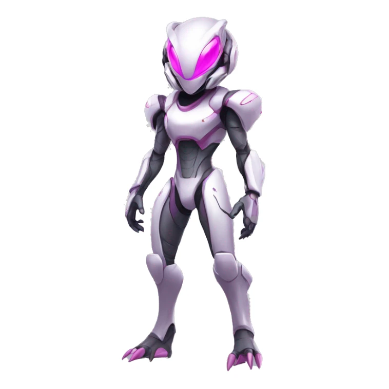 White Anthro-Lizard-Alien-Genesect-Mewtwo-Fakémon, with pink eyes, with a futuristic visor-helmet, wearing a techwear-suit, Full Body sticker