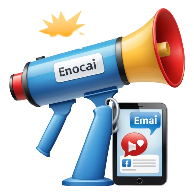 An icon featuring a megaphone, a press release, and a social media icon, symbolizing advertising and public relations. The design includes a billboard and communication network lines, representing brand promotion and media outreach. Transparent background highlights the power of communication. sticker