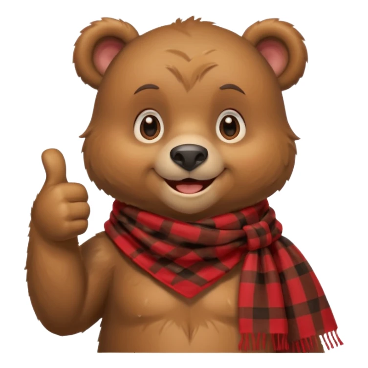 a cute bear smiling and giving thumbs up, wearing red Checkered Triangle scarf sticker