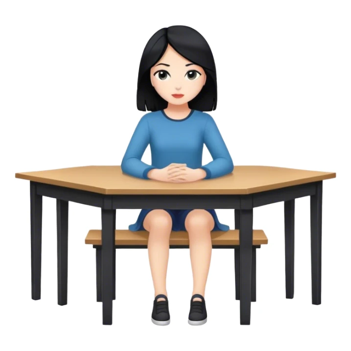 White girl full body sitting at table with black hair looking away sticker