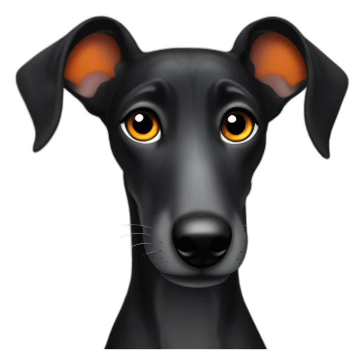 black baby greyhound head with orange eyes sticker