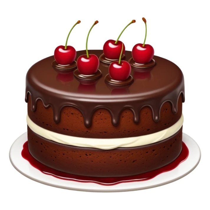 Chocolate cake with white buttercream frosting and cherry sauce sticker