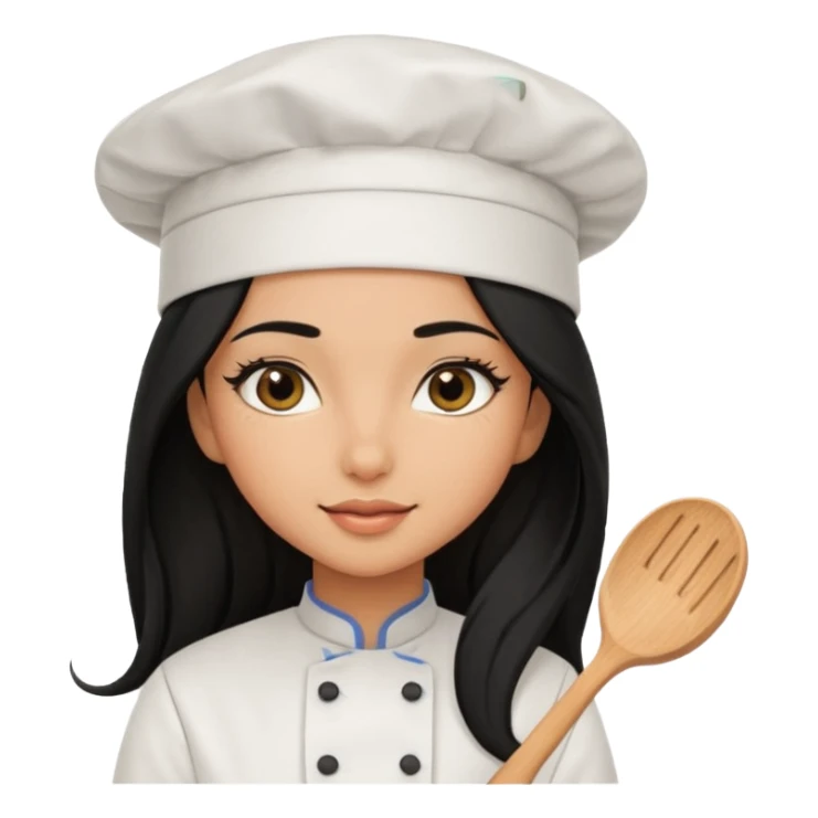 Create a cute girl, black hair, Middle Eastern with lashes  chef🧑‍🍳 emoji, barbie vibes tan skin black long hair with long lashes  sticker