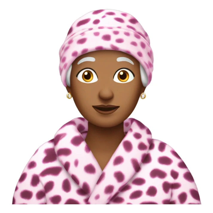 White Grandma with beanie with a robe on with pink cheetah print ￼ sticker