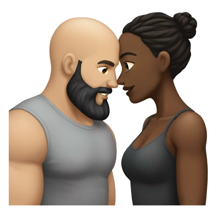 Curvy White brunette kissing muscular black bald man with beard sticker
