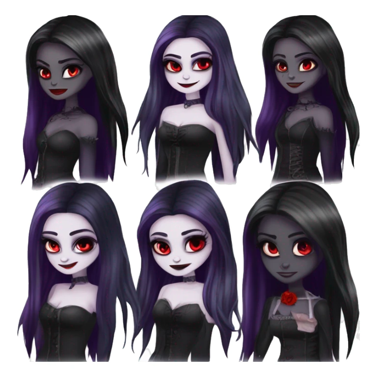 Elissabat -long-hair-dark-bloodred-and-black-vampire-goth-makeup-pinkeyes-romanticgothcloses- sticker