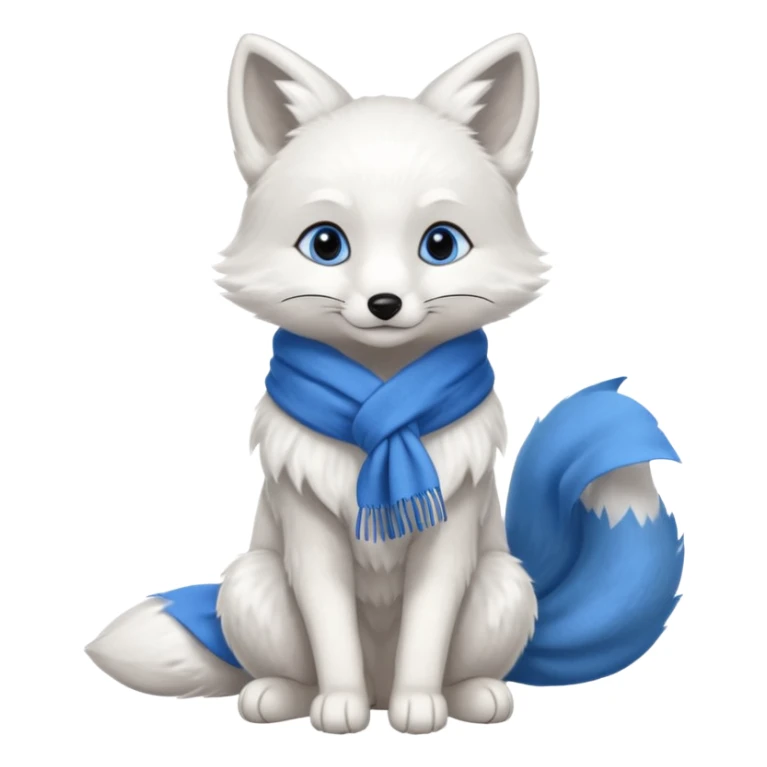 a white fox with blue eyes wearing a blue scarf in a sitting pose sticker