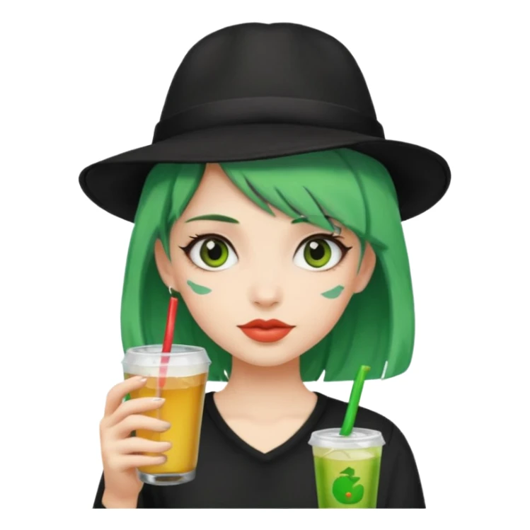 tatoo girl Drink holders with balkc hat green hair  sticker
