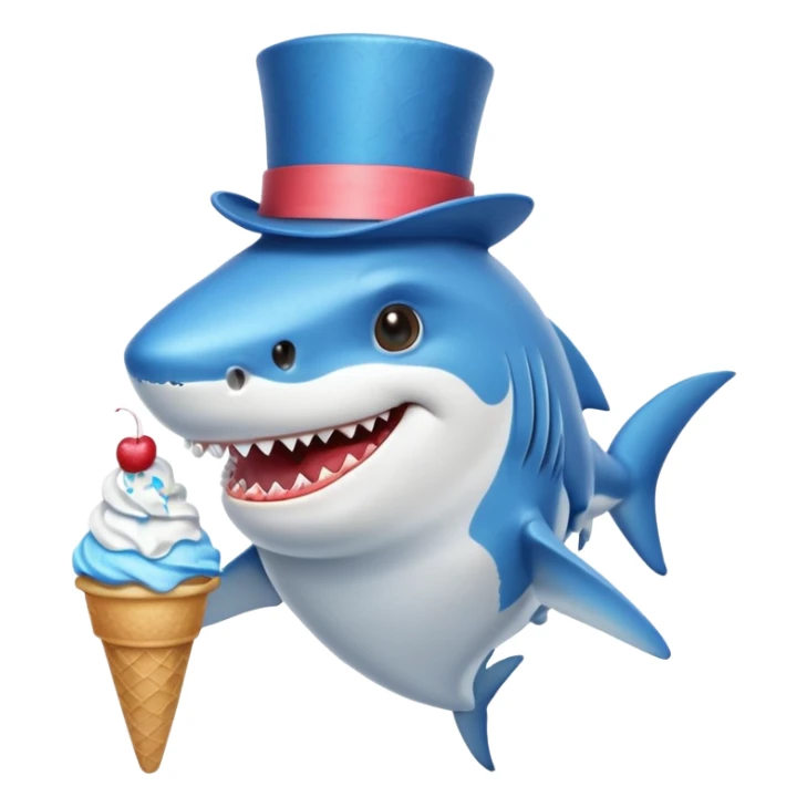 Shark with a top hat and a mustache eating ice cream  sticker
